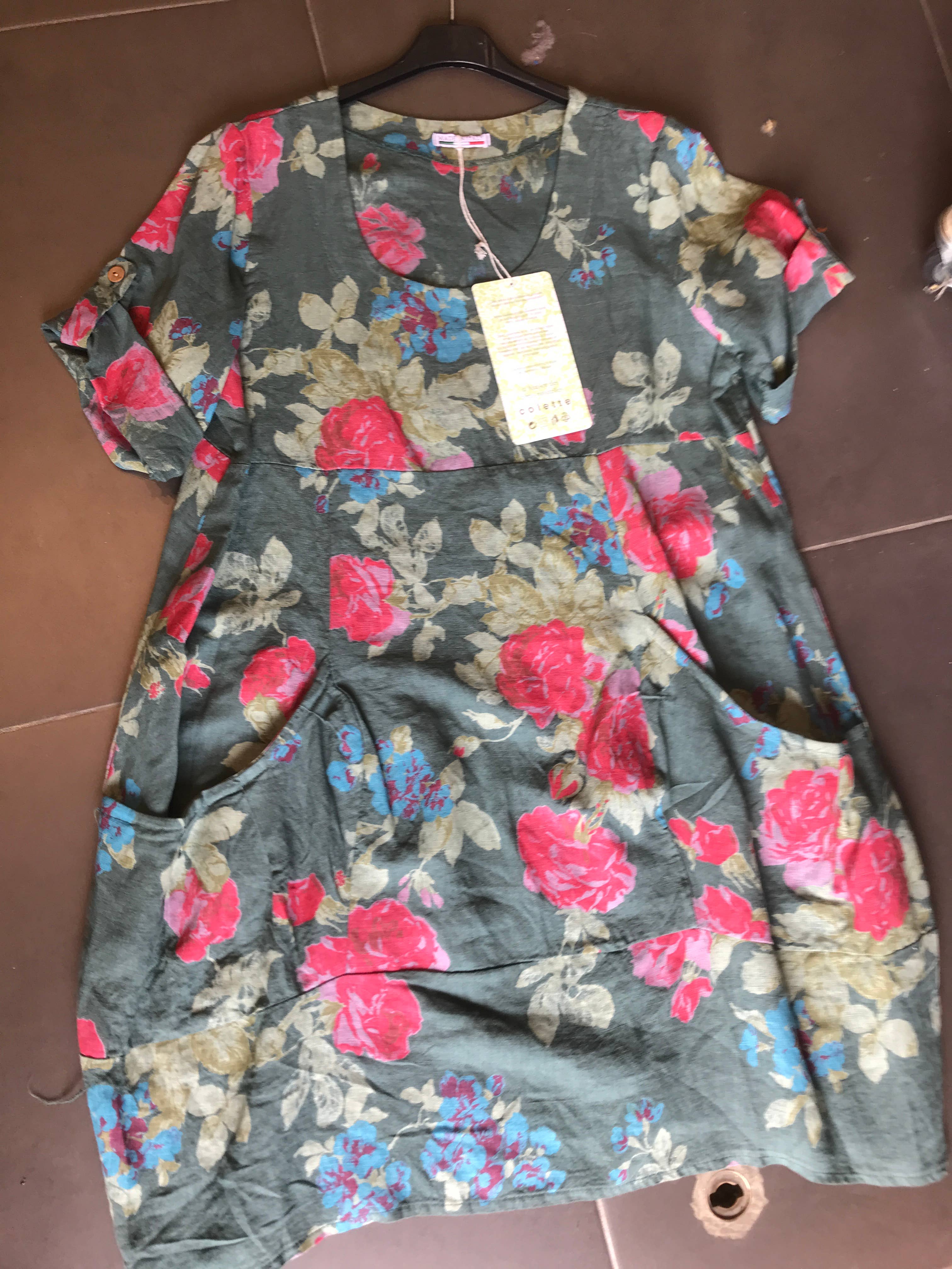 la maison des fibres naturelles – wholesale Klänning - Dam – Klänning i 100 % linne med blommönster 324021