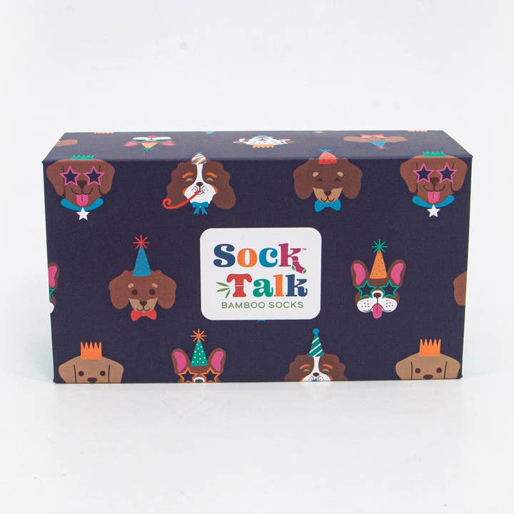 Sock Talk – wholesale Gift box – Bamboo Sock Giftbox - Navy Blue, Party Dogs0