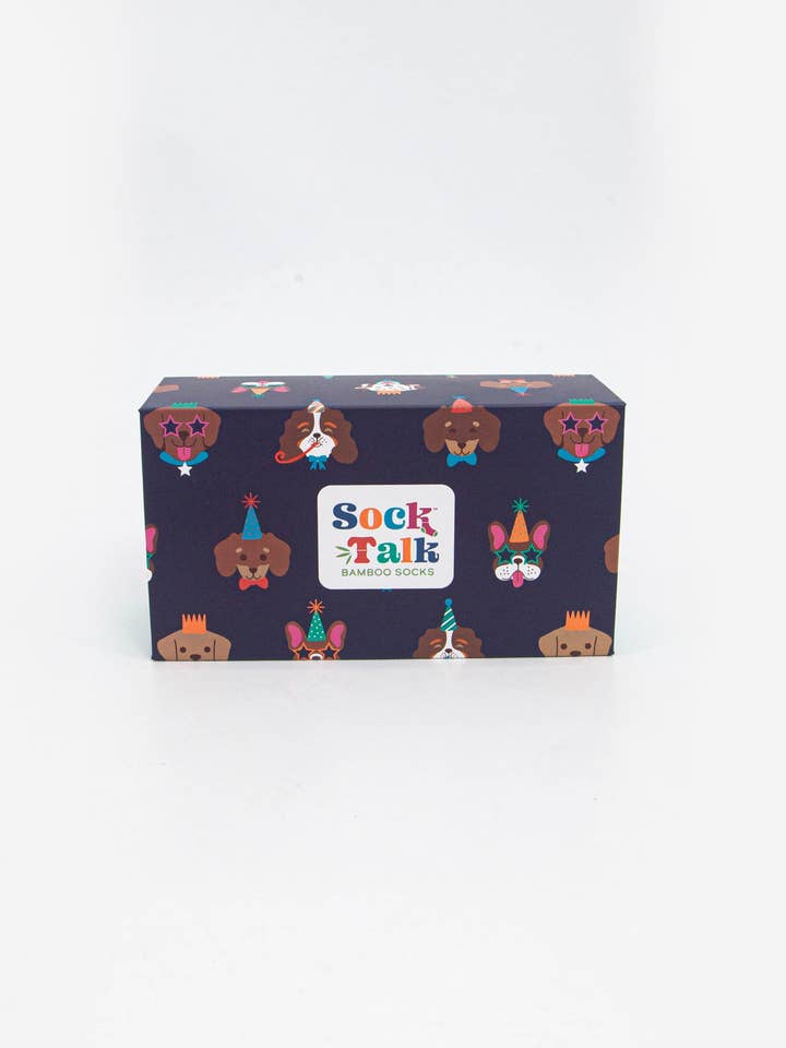 Bamboo Sock Giftbox - Navy Blue, Party Dogs for wholesale by Sock Talk