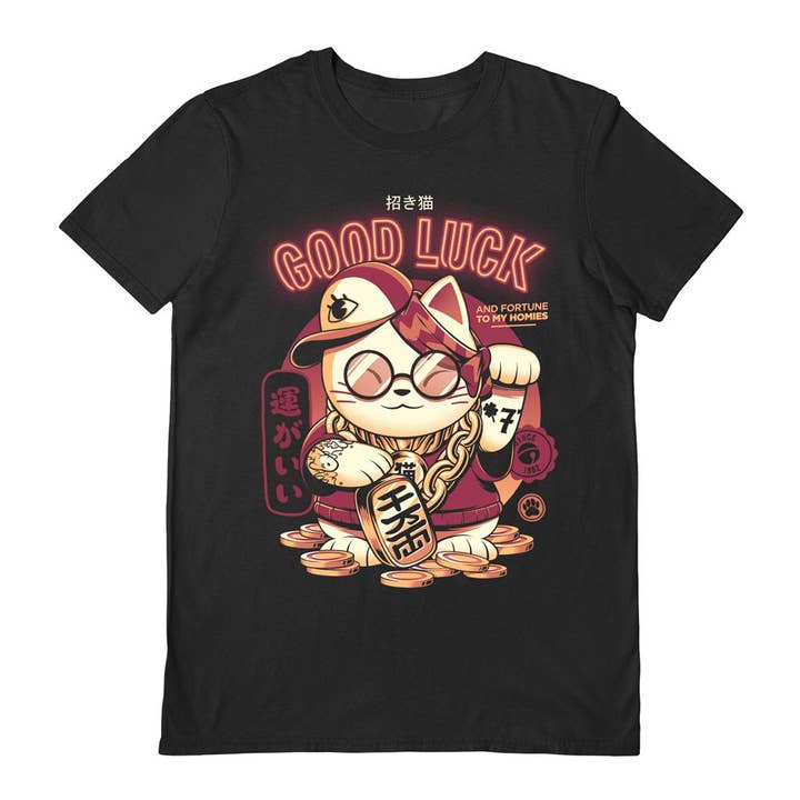 Ilustrata (Lucky Cat) Unisex-T-Shirt, schwarz für den Großhandel von Pyramid International