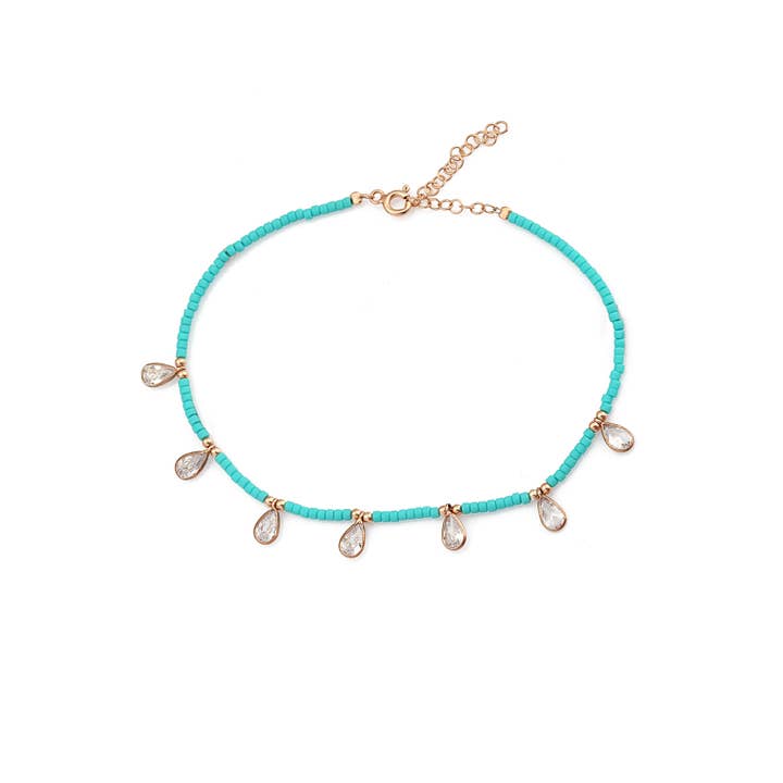 Eardrop Zircon 925 sterling zilveren enkelbandje verguld voor wholesale door Azuris Silver