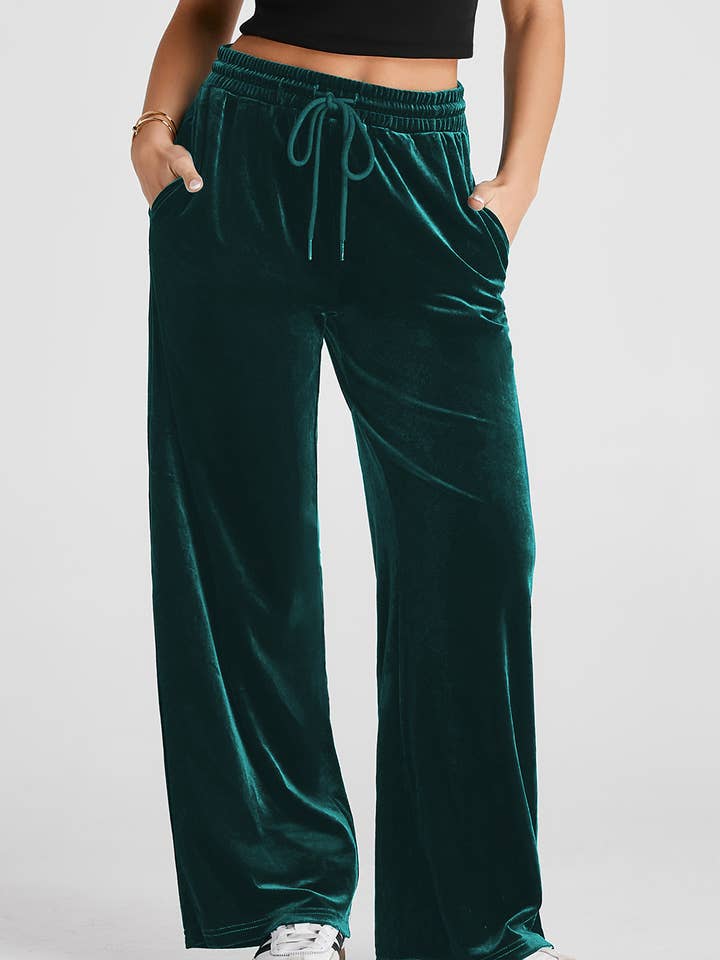 Velvet Drawstring Waist Wide Leg Pants | S-2XL for wholesale by Aapparella