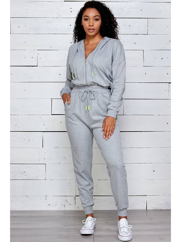 Shop Michella – Großhandel Jumpsuit – Damen – SWEAT-KAPUZEN-JUMPSUIT MIT RIPPBAND1