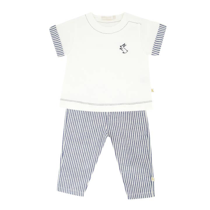 Navy striped dormouse pajamas for wholesale by LES ENFANTINES