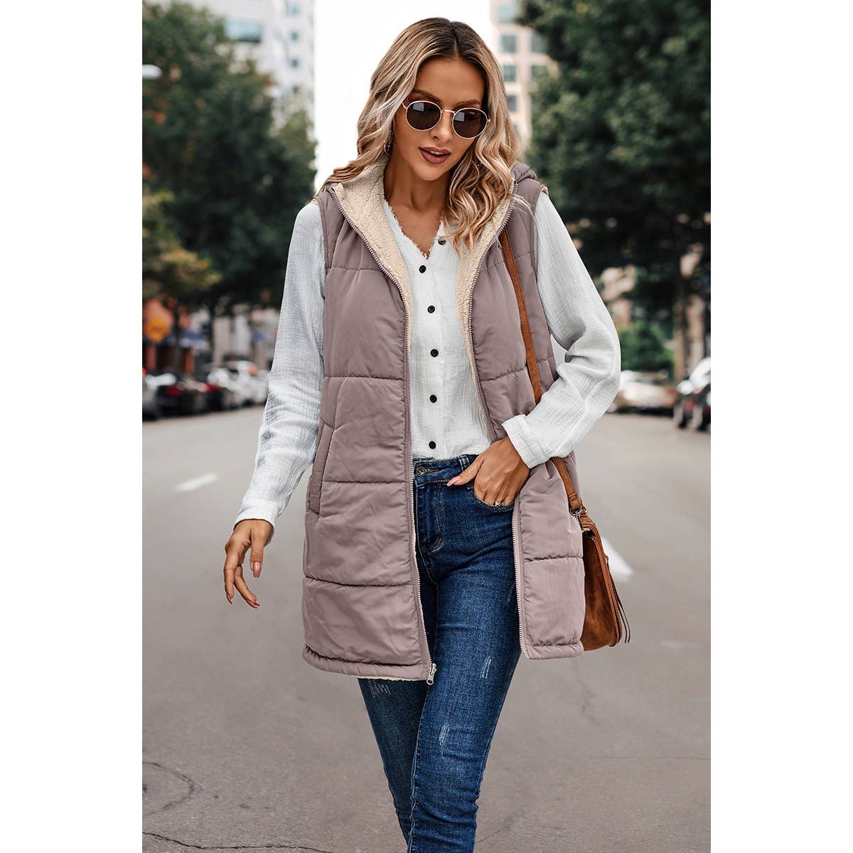 Supreme Fashion - Wholesale Outerwear Vest - Women's - Faux Fur Strip Zipper Front Open Pockets Coat6