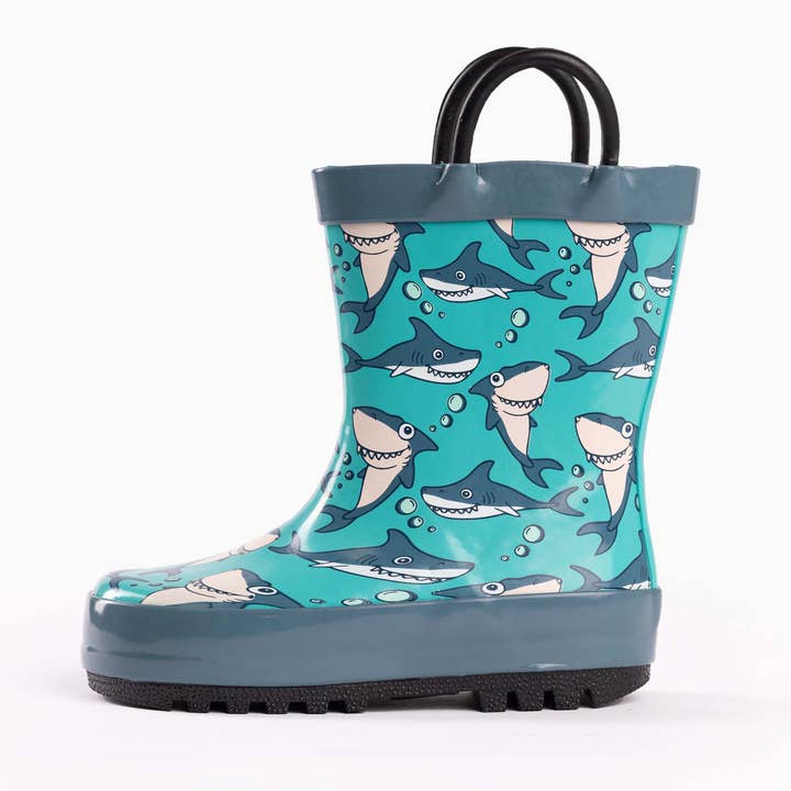 Eastern Off Price - Wholesale Rain Boots - Kids - Norty Kids Rubber Printed Rain Boots 40147 Teal Sharks