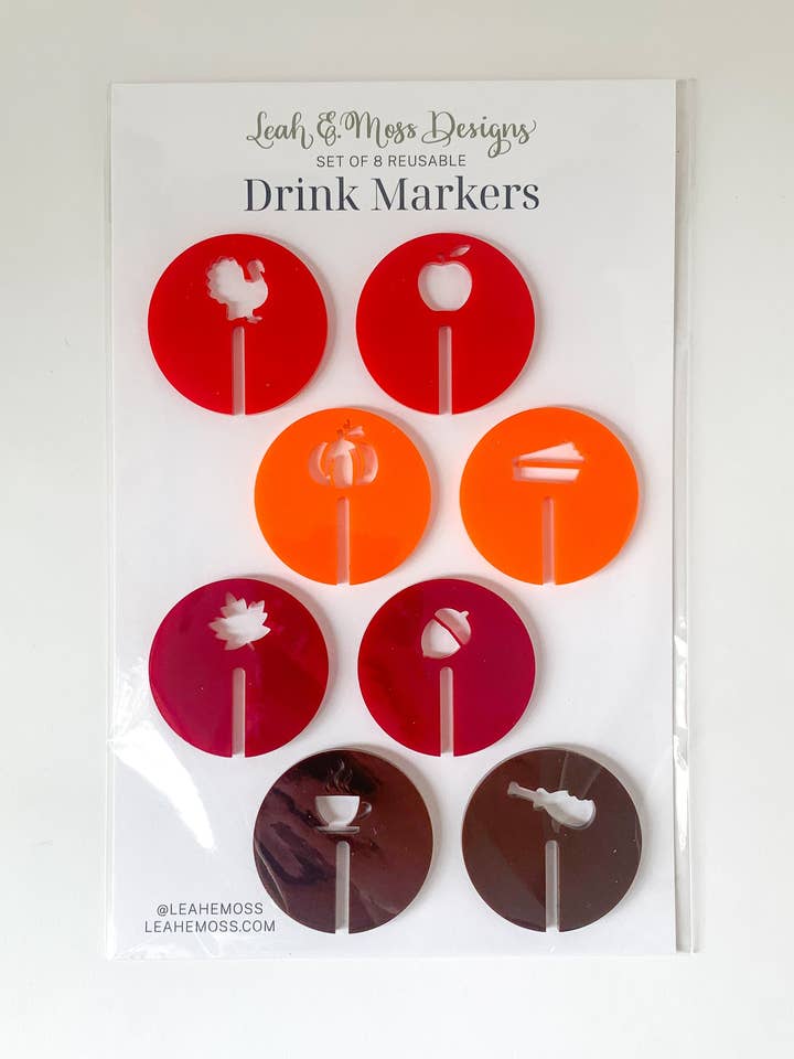 Thanksgiving Drink Markers, Thanksgiving Drink Charms for wholesale by Leah E. Moss Designs