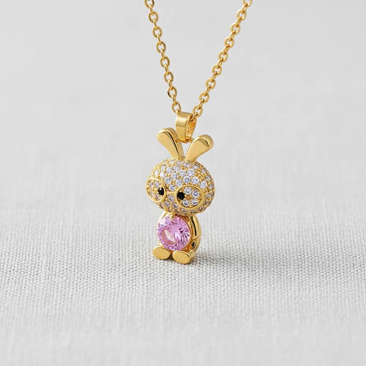 Titanium Bunny Pendant Necklace with Crystals for wholesale by scentll jewelry