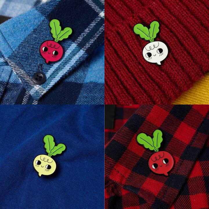 Higglebees – wholesale Lapel pin/button – Root Veg (Beet, Radish, Turnip) - Enamel Pin