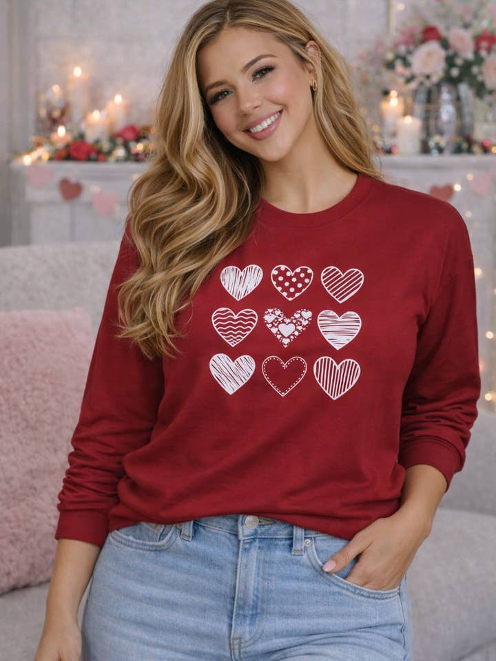 Hearts Valentines Sweatshirt for wholesale by Blue & Willow