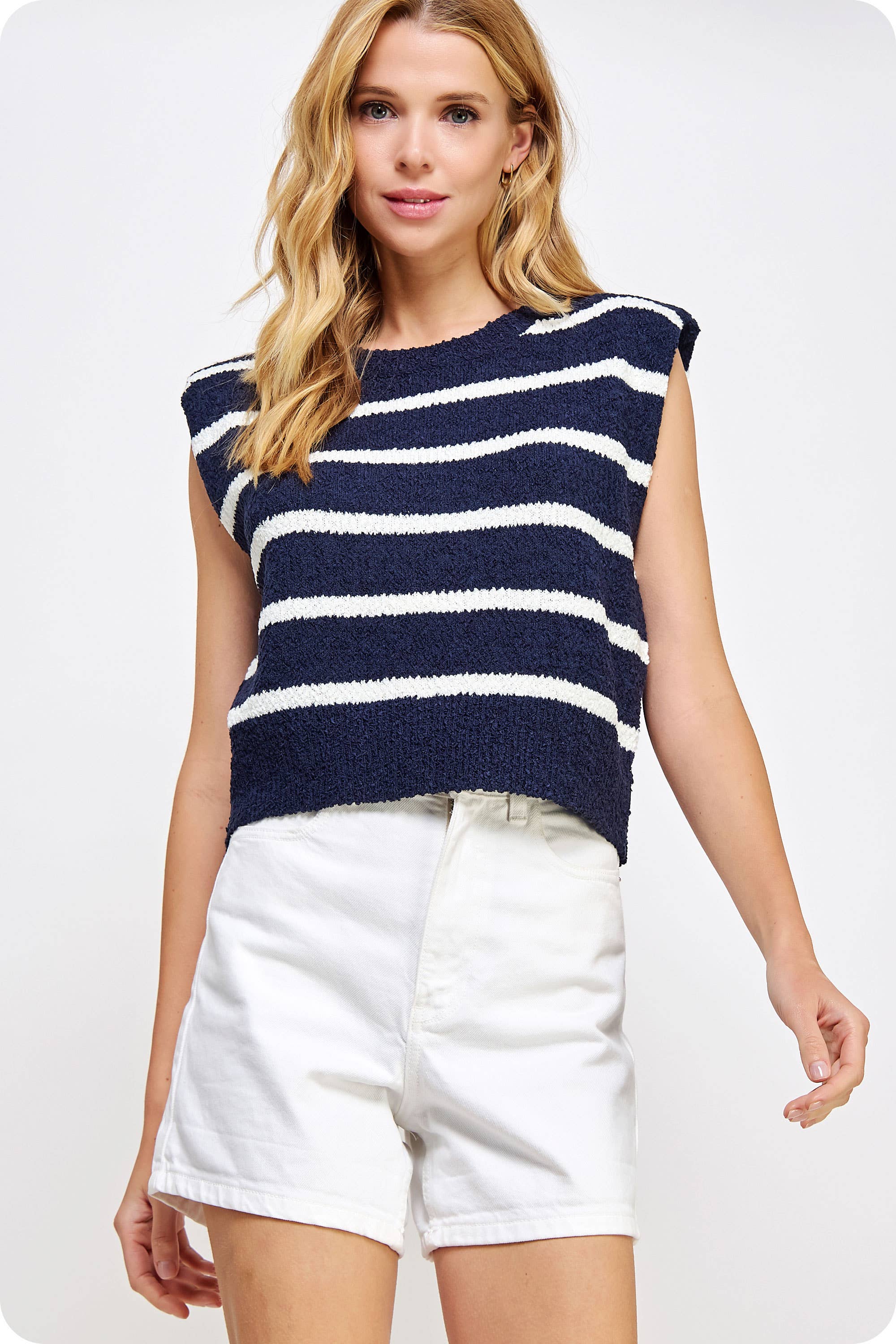 Strut & Bolt - Wholesale Tank Top - Women's - Shoulder Pad Sleeveless Textured Striped Knit Top28