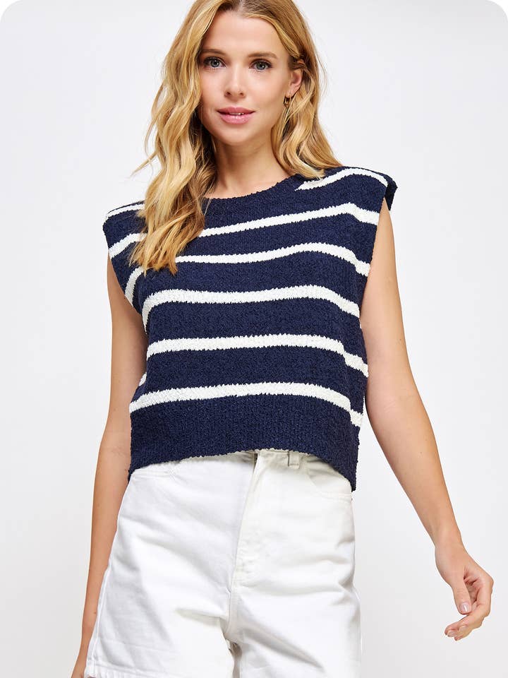 Shoulder Pad Sleeveless Textured Striped Knit Top for wholesale by Strut & Bolt