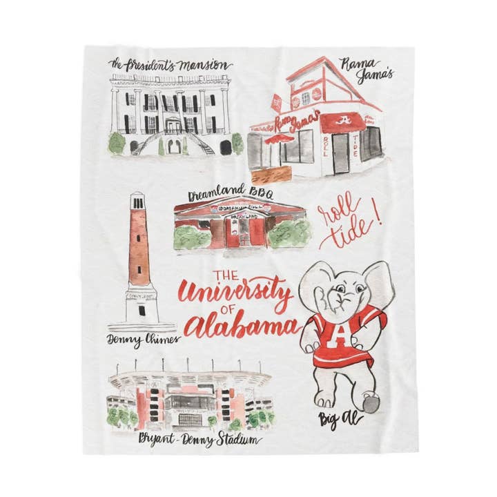 Alabama Collegiate Velveteen Blanket for wholesale by Pocketful of Prints