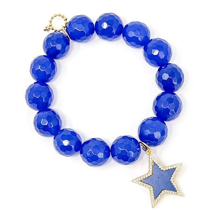 Faceted First Mate Agate with Navy Blue Enameled Star for wholesale by PowerBeads by jen