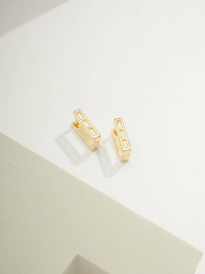 14k Gold Filled Leia Geometric Huggie | Thick Gold Layer for wholesale by Bossaglam Jewelry