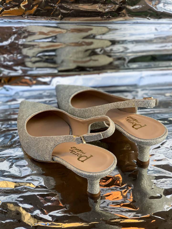 Gloria Glitter Slingback Silver Pumps for wholesale by Portamento
