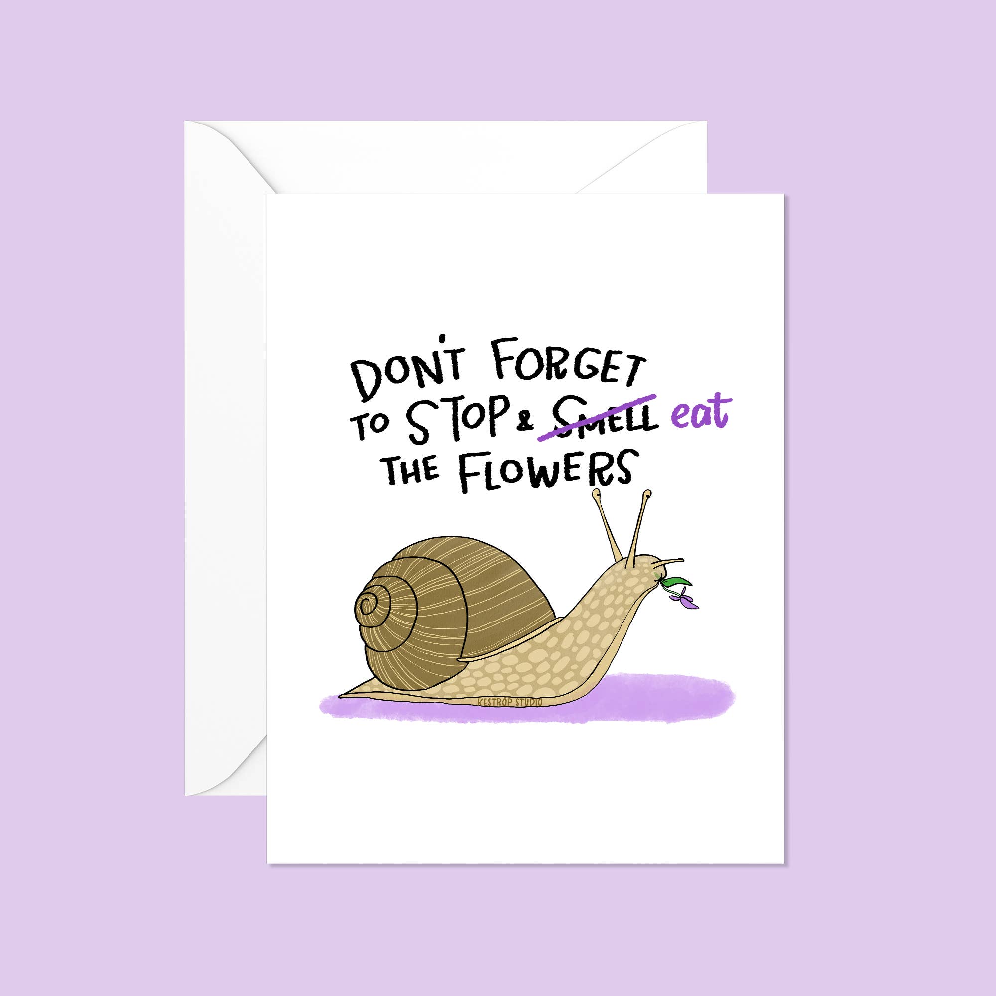 Kestrop Studio - Wholesale Everyday Greeting Card - Stop and Eat the Flowers Snail Card