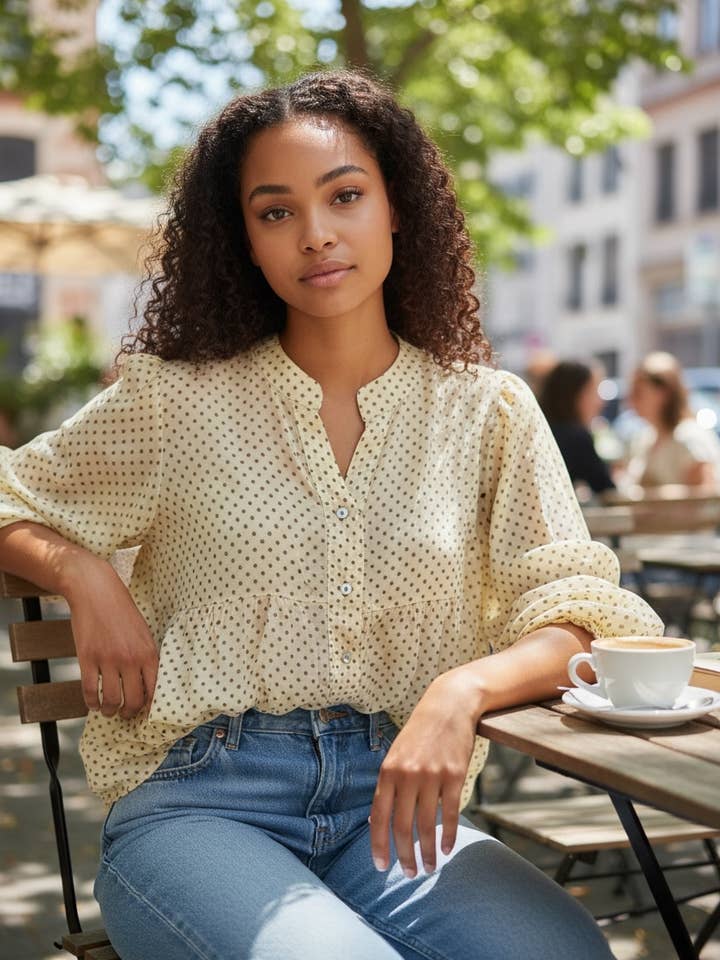 1342B KATOENEN BLOUSE MET STIPPEN voor wholesale door LINEN & COTTON HOUSE