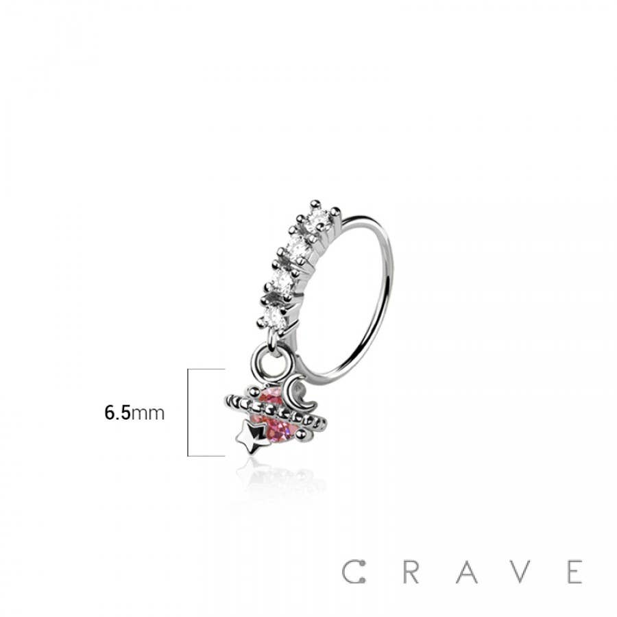 CRAVE - Wholesale Nose Ring - MULTI CZ MOON STAR PLANET CZ DANGLE 316L SURGICAL STEEL NOSE1