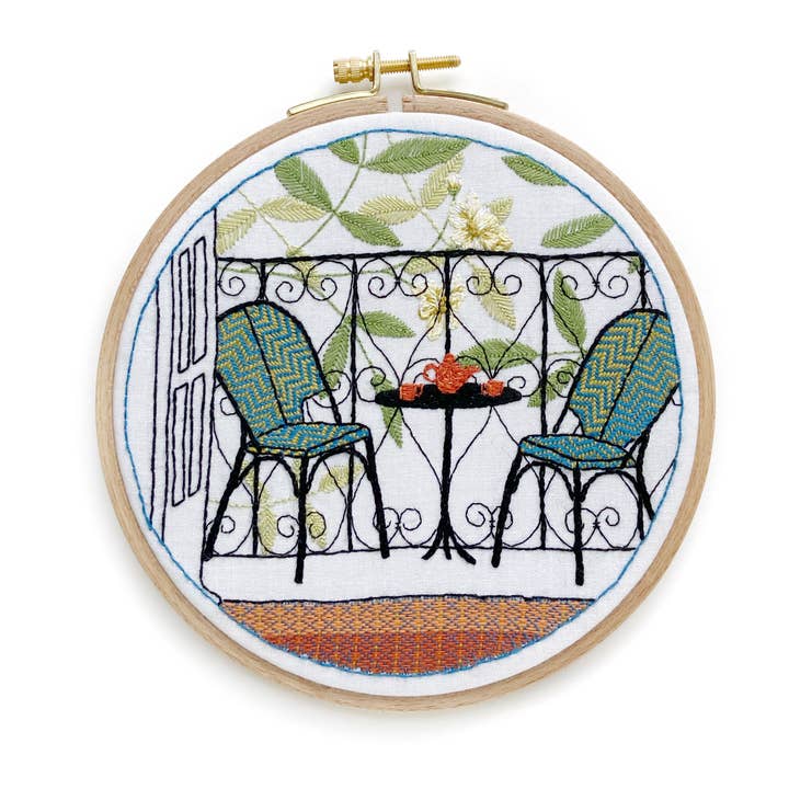 borduurpakket balkon, interieurontwerp, moderne hoepelkunst voor wholesale door Cream Tea and Lace
