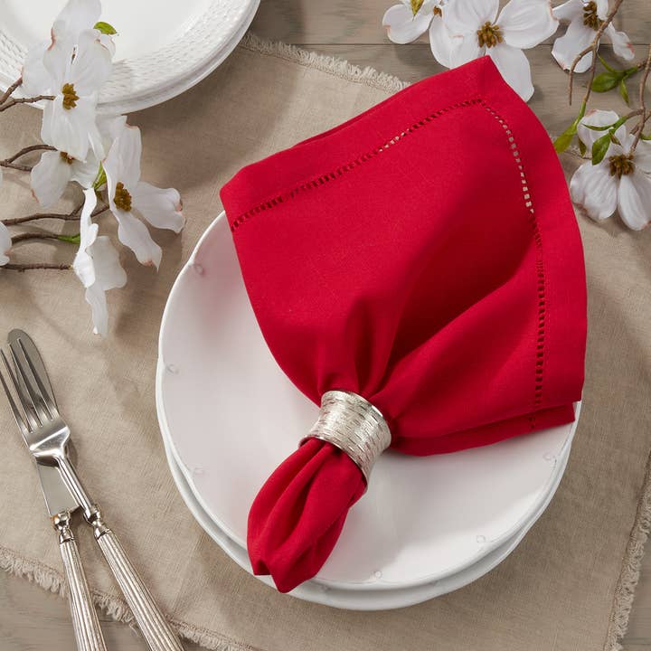Red Hemstitched Cloth Napkin for wholesale by Fennco Styles
