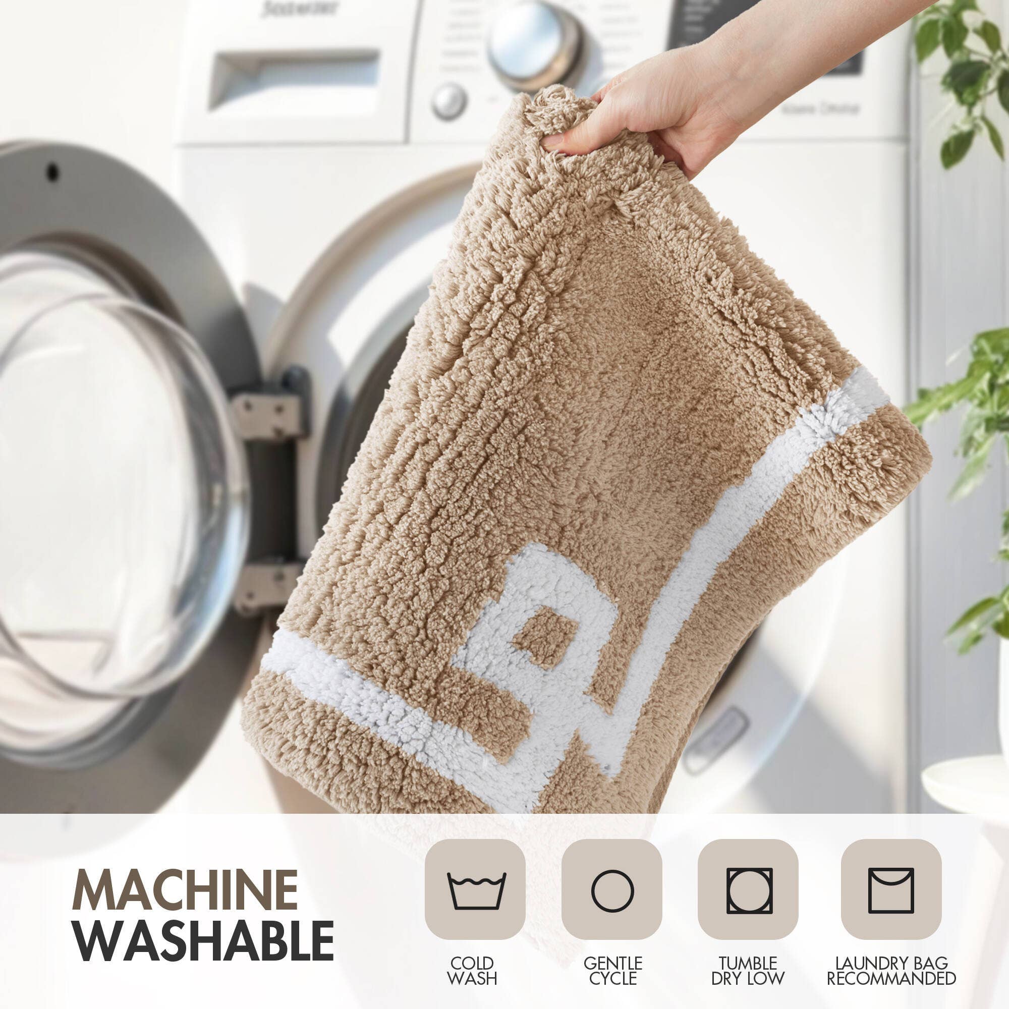 Olliix - Wholesale Bath Mat - High Pile Bordered Bathroom Rug, Taupe21