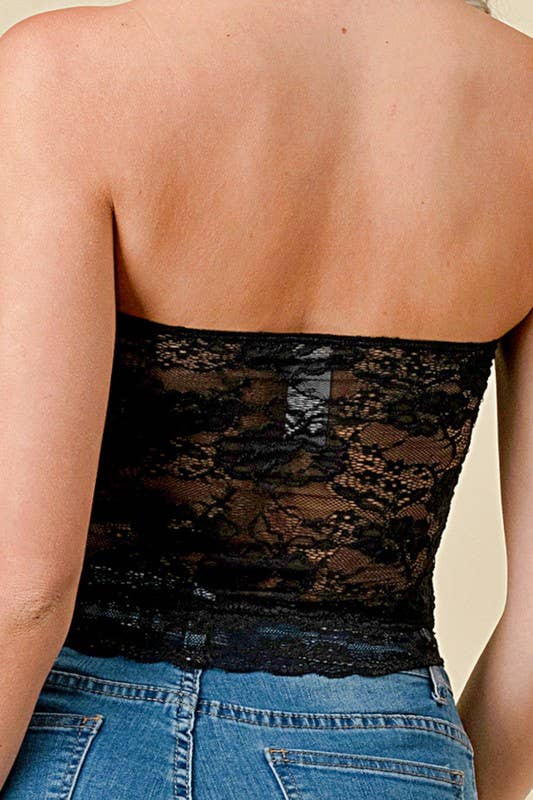 Black 320L FLORAL LACE TUBE TOP for wholesale on Faire9