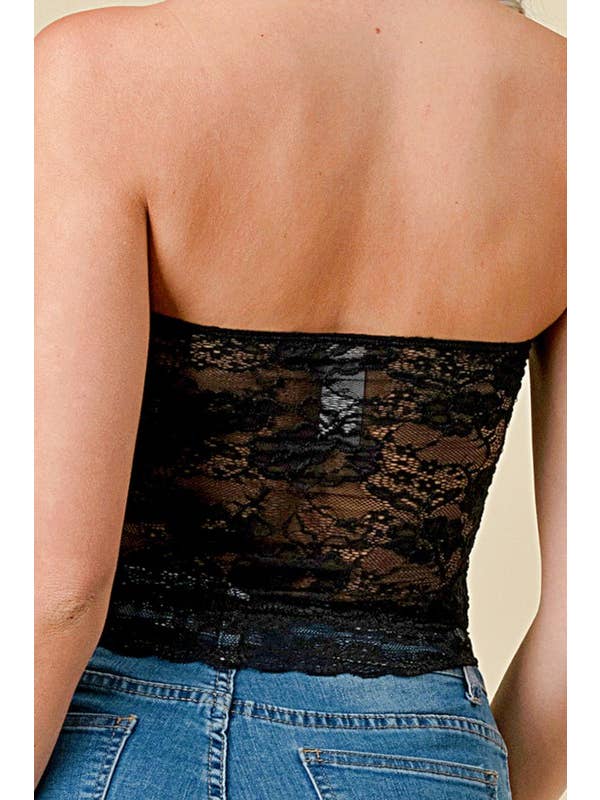 Black 320L FLORAL LACE TUBE TOP for wholesale on Faire9