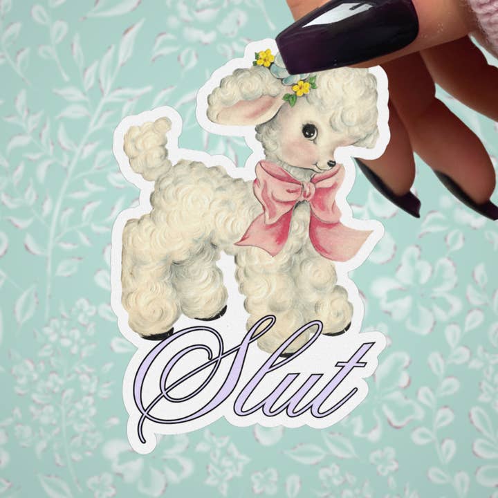Autocollant rétro en forme d'agneau, salope kitsch vulgaire, esthétique coquette pour la vente par Pretty Toxic Stickers