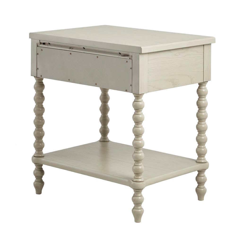 Olliix - Vente Meuble de chambre - Table de nuit Farmhouse en bois avec pieds tournés, crème4