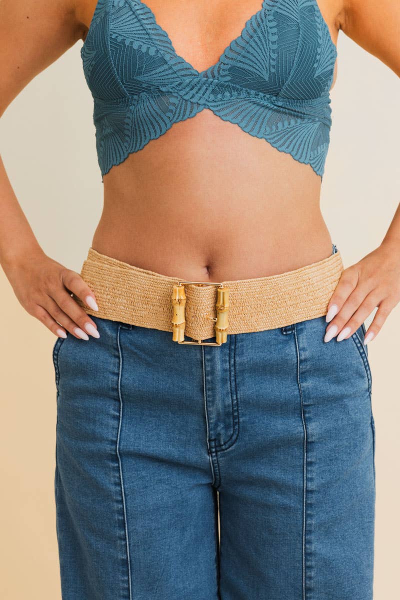 Leto Accessories - Wholesale Belt - Women's - Eco Friendly Raffia Elastic Bamboo Style Buckle Waist Belt1