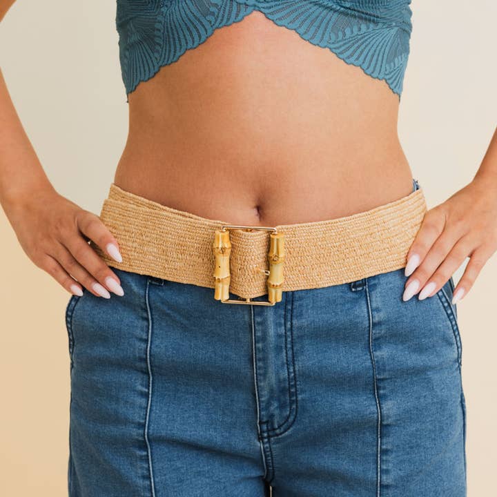 Leto Accessories - Wholesale Belt - Women's - Eco Friendly Raffia Elastic Bamboo Style Buckle Waist Belt1