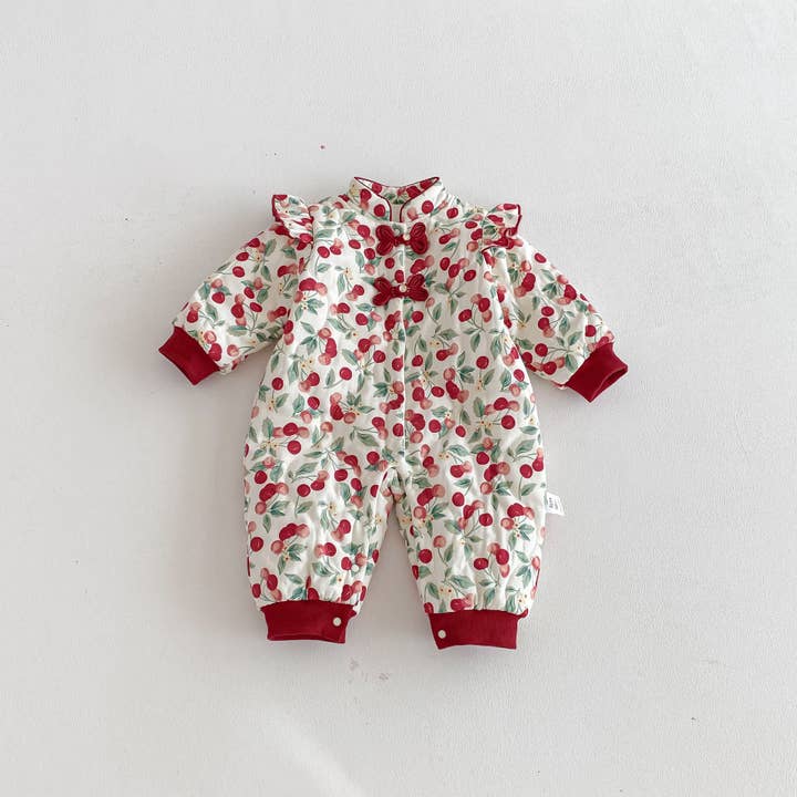 Winterankunft Baby Mädchen Langarm Kirschmuster Fleece-gefütterte Strampler für den Großhandel von MyKids-USA®