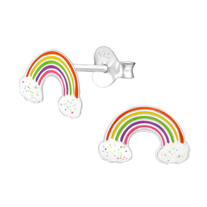 Girl's 925 Sterling Silver Post Earrings- Happy Rainbow for wholesale by Snazzy Girls