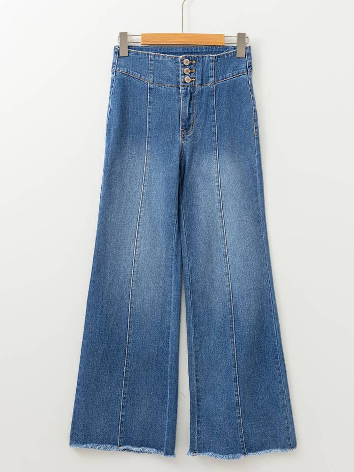 FULL TIME PURCHASE - Wholesale Jeans - Women's - High Waist Button Fly Seamed Raw Hem Flare Jeans5