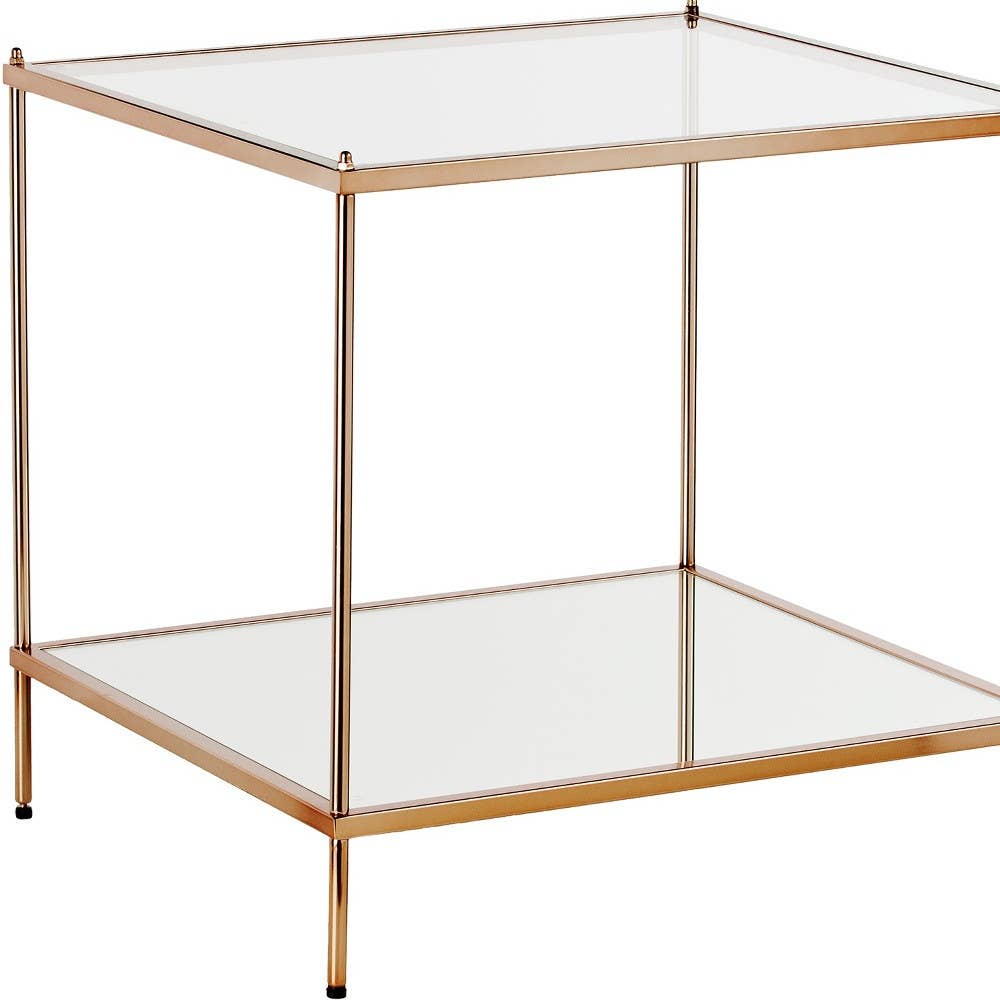 HomeRoots - Vendita all'ingrosso Tavolini - Tavolino quadrato in oro e vetro trasparente da 22 pollici4