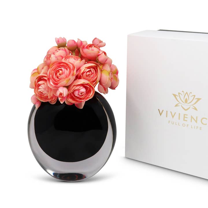 VIVIENCE - Vente Vases - Vase en verre à double paroi avec incrustation et fleurs roses1