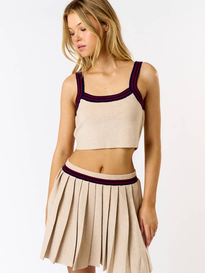 IBS31096 Stripe Sweater Tank Top and Pleated Mini Skirt Set for wholesale by Blue Blush