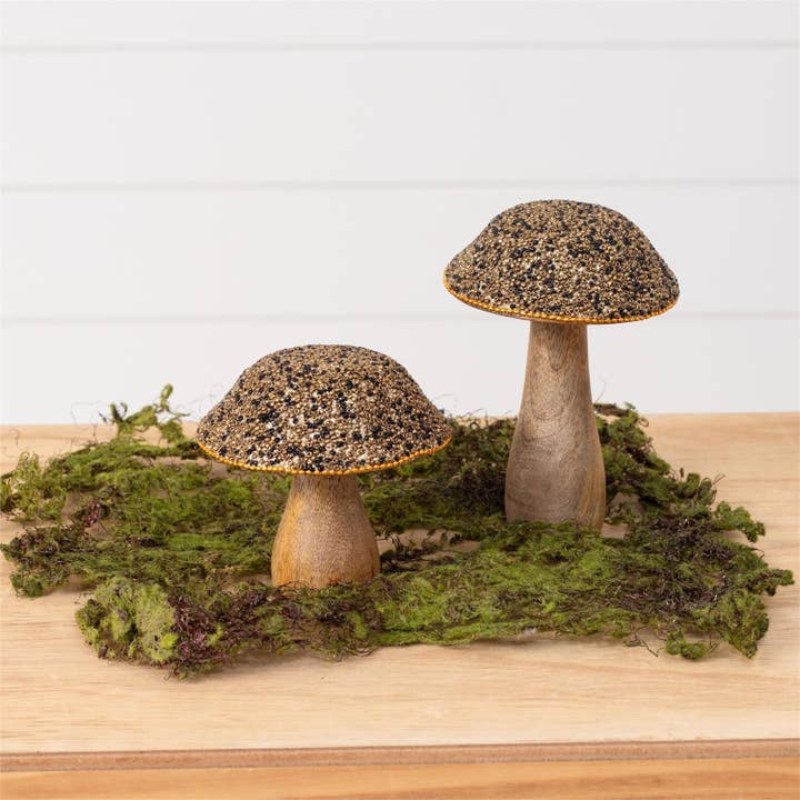 Audrey's Home & Gift - Wholesale Decorative Figurine - Mango Wood Beaded Mushrooms (Set Of 02)