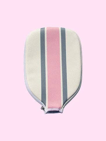 Ribbon Striped Pickleball Paddle Cover - Pink/Grey for wholesale by Pickleball Prep