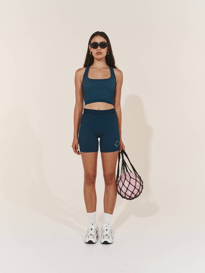 Pinky & Kamal - Wholesale Athletic Shorts - Women's - Fine Ribbed Biker Short - Deep Blue0