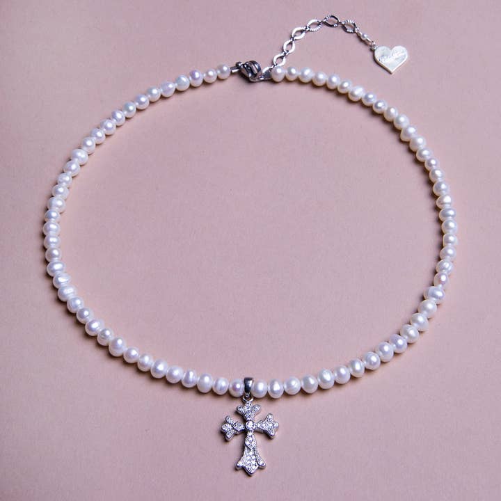 Pearl Royal Cross Necklace for wholesale by VidaKush