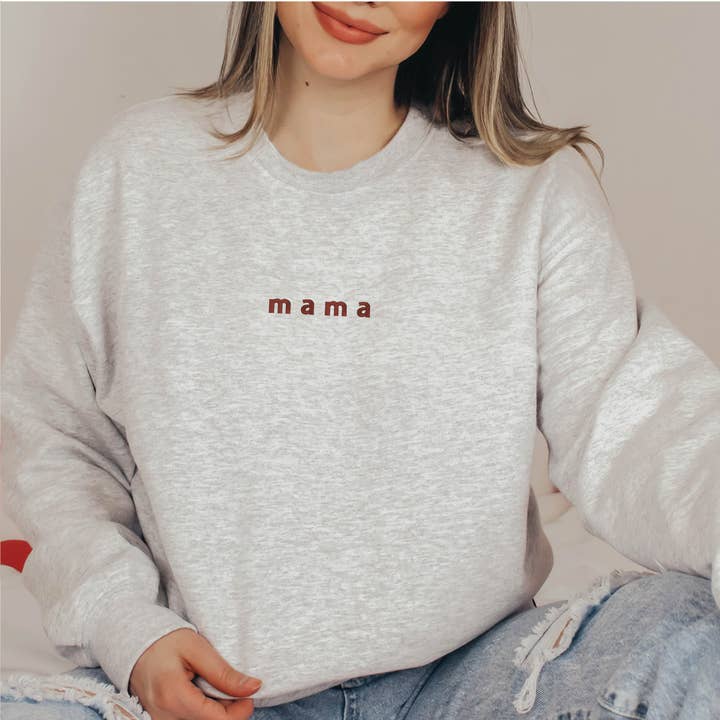 P E T I T R U E - Wholesale Sweatshirt - Women's - Embroidered Mama Crewneck Sweatshirt Mom Sweater