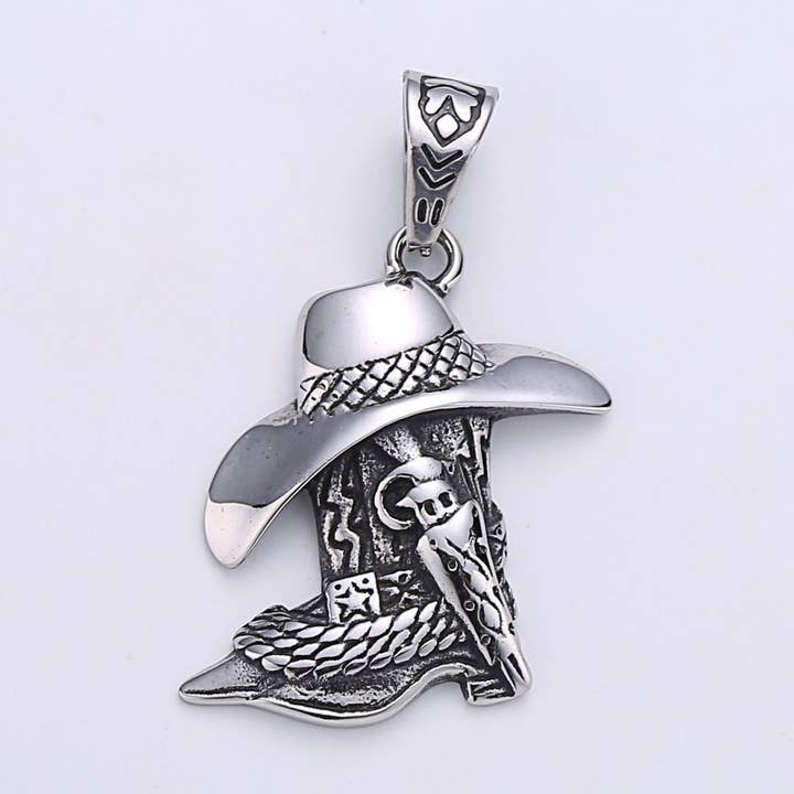 Antique Silver Cowboy Hat Charm Cowboy Boot Pendant for Men Jewelry Making Western Old Wild West Inspired Jewelry J-701 for wholesale by Aim Eternal