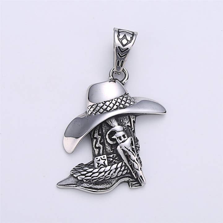 Antique Silver Cowboy Hat Charm Cowboy Boot Pendant for Men Jewelry Making Western Old Wild West Inspired Jewelry J-701 for wholesale by Aim Eternal
