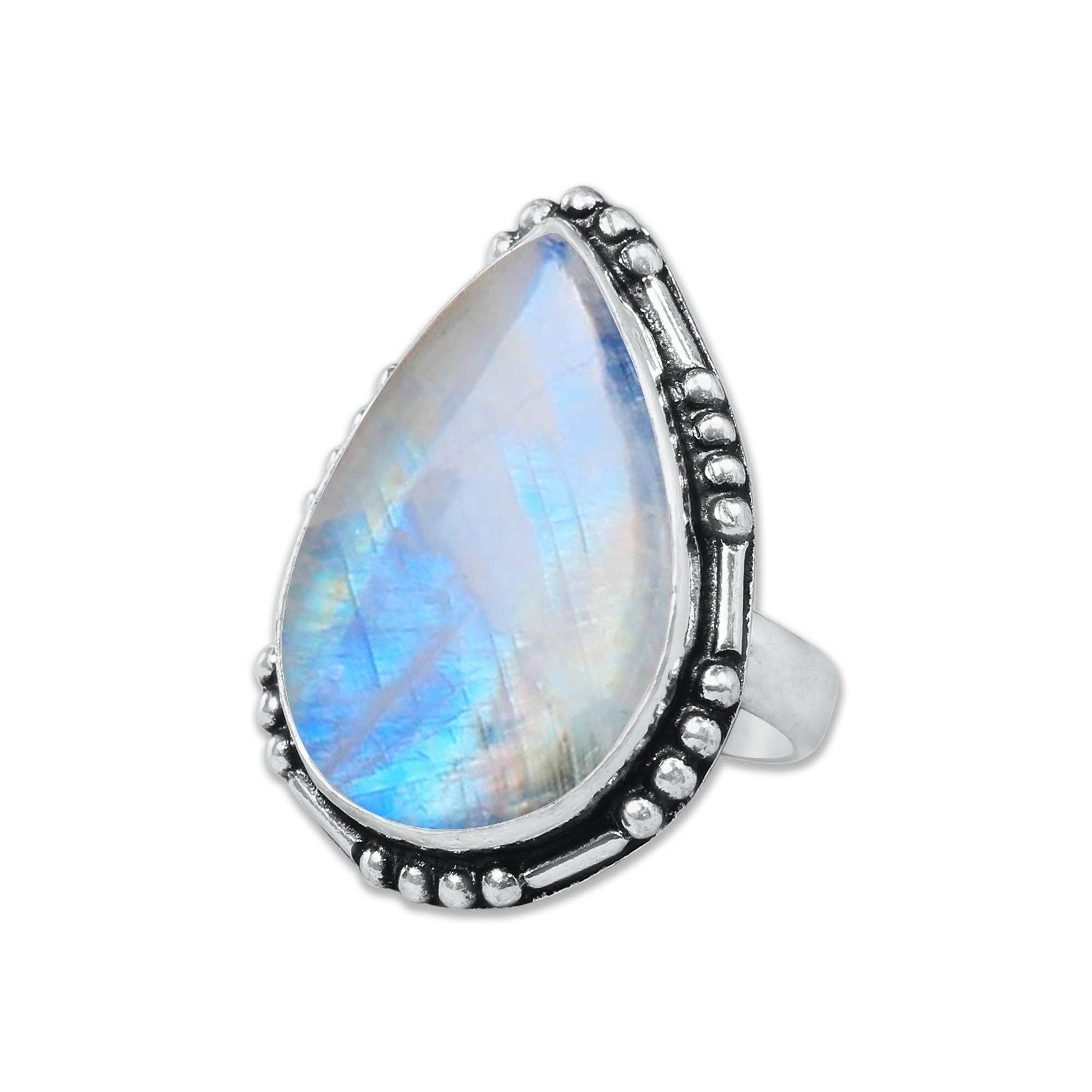 Handmade Jewels - Wholesale Cocktail/Statement Ring - Rainbow Moonstone AAA Rings – Silver-Plated, Handmade, Shimmering Blue (Made to Order)17