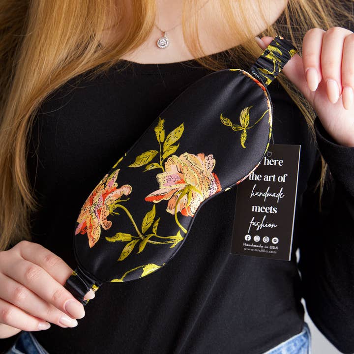 Nochka – Großhandel Schlafmaske – Wildrose Reine Seide Schlafmaske + Haargummi7