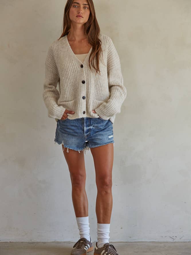 Oatmeal W1583 | Knit Acrylic Wool Mohair Spandex Sweater Cardigan for wholesale on Faire