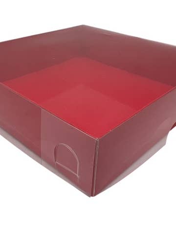 Boîte cadeau rouge avec couvercle transparent – 4 ¾” x 4 ¾” x 1 ⅛” Paquet de 100 pour la vente par Natto USA