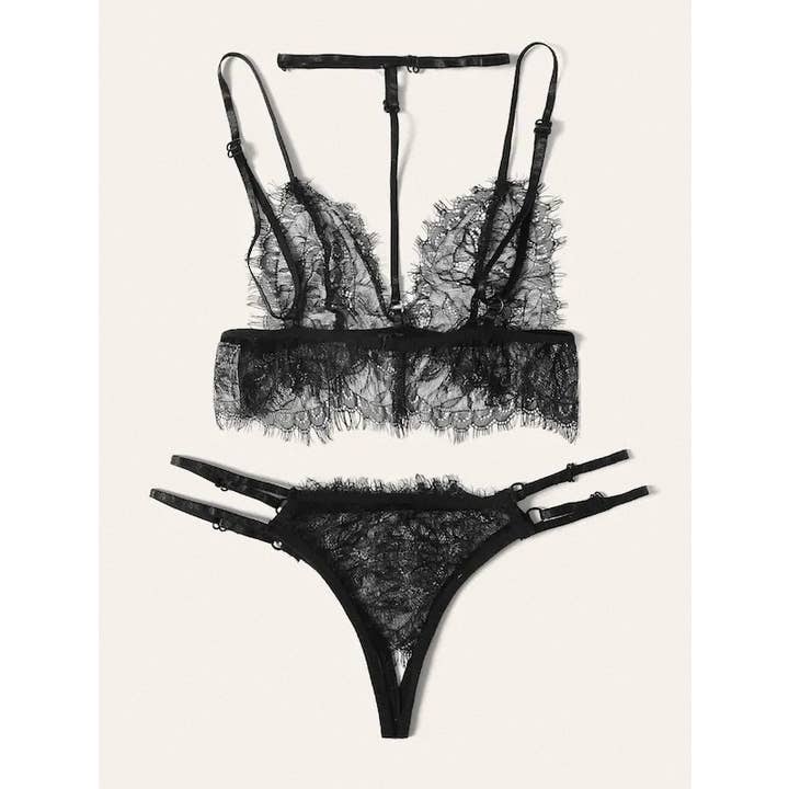 We-vibe - Wholesale Lingerie Set - Women's - Black Bloom Burlap Lace Lingerie Thong set2